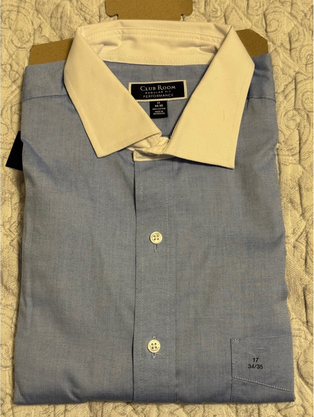 Club Room Men's Performance Regular Fit Dress Shirt, Light Blue with White Contr